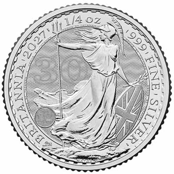 Reverse side of the 2027 quarter ounce silver Britannia, featuring the one-off privy mark and latent image