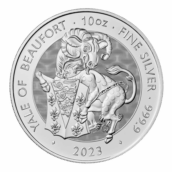 Reverse side of the 2023 10oz silver Yale of Beaufort bullion coin