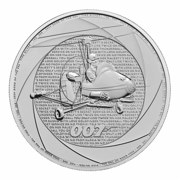 Reverse side of the 2024 Bond of the 1960s 1oz silver coin