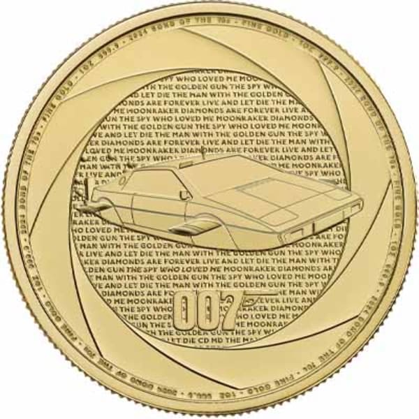 Reverse side of the 2024 Bond of the 1970s 1oz gold coin