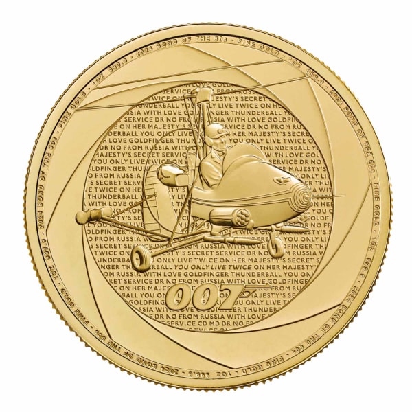 Reverse side of the 2024 Bond of the 1960s 1oz gold coin