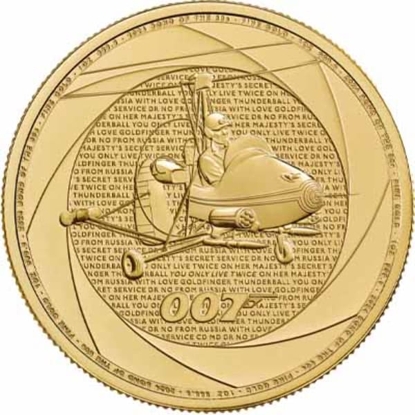 Reverse side of the 2024 Bond of the 1960s 1oz gold coin