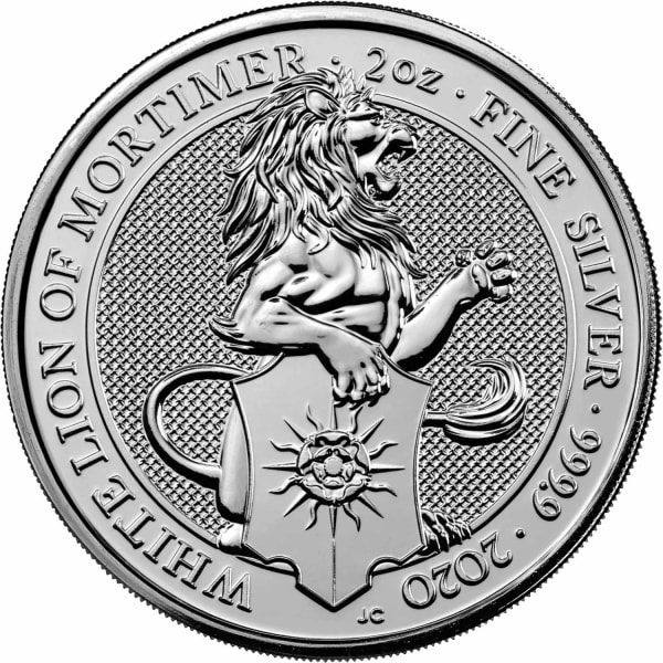 Reverse side of the 2020 White Lion of Mortimer 2oz silver coin