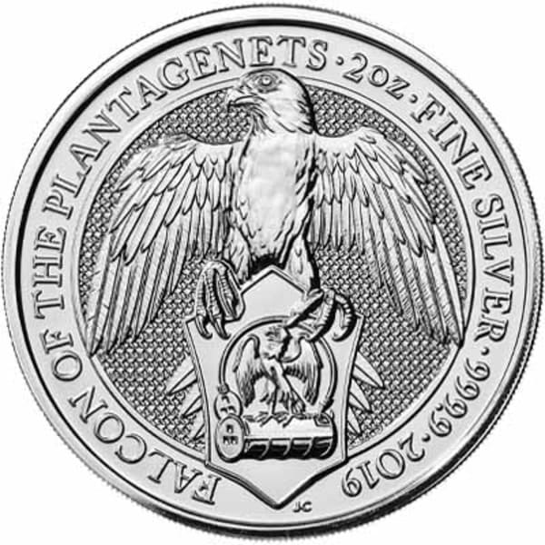 Reverse side of the 2019 Falcon of the Plantagenets 2oz silver coin