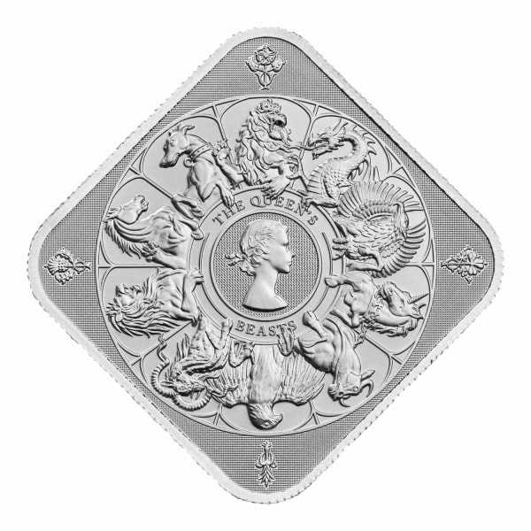 Front side of the Queen's Beasts 1oz Silver Completer Bar