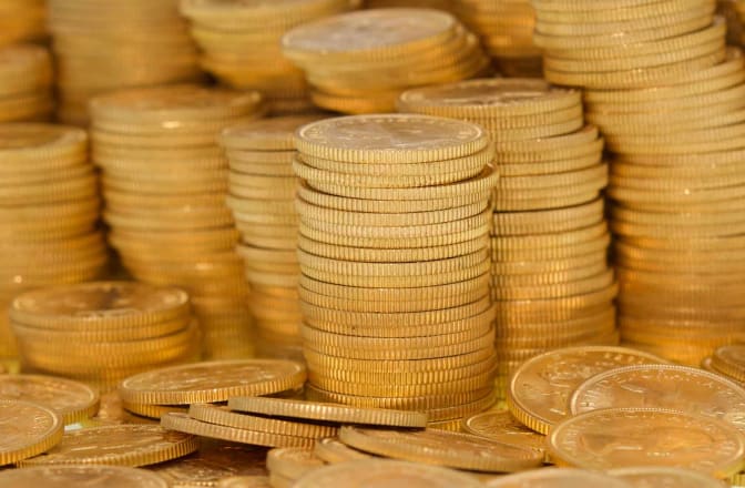 A very large pile of gold Sovereigns