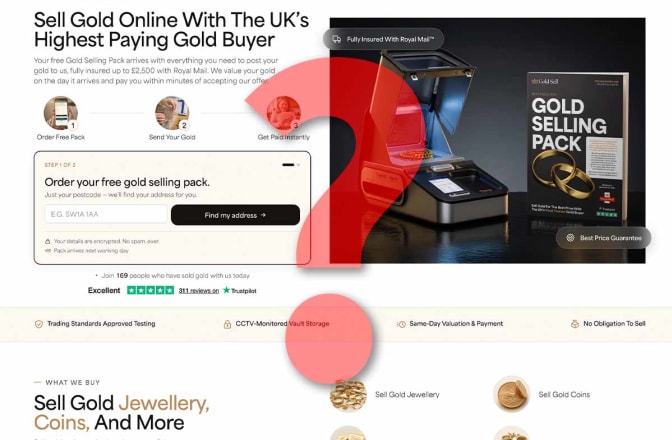 A screenshot of the GoldSell homepage