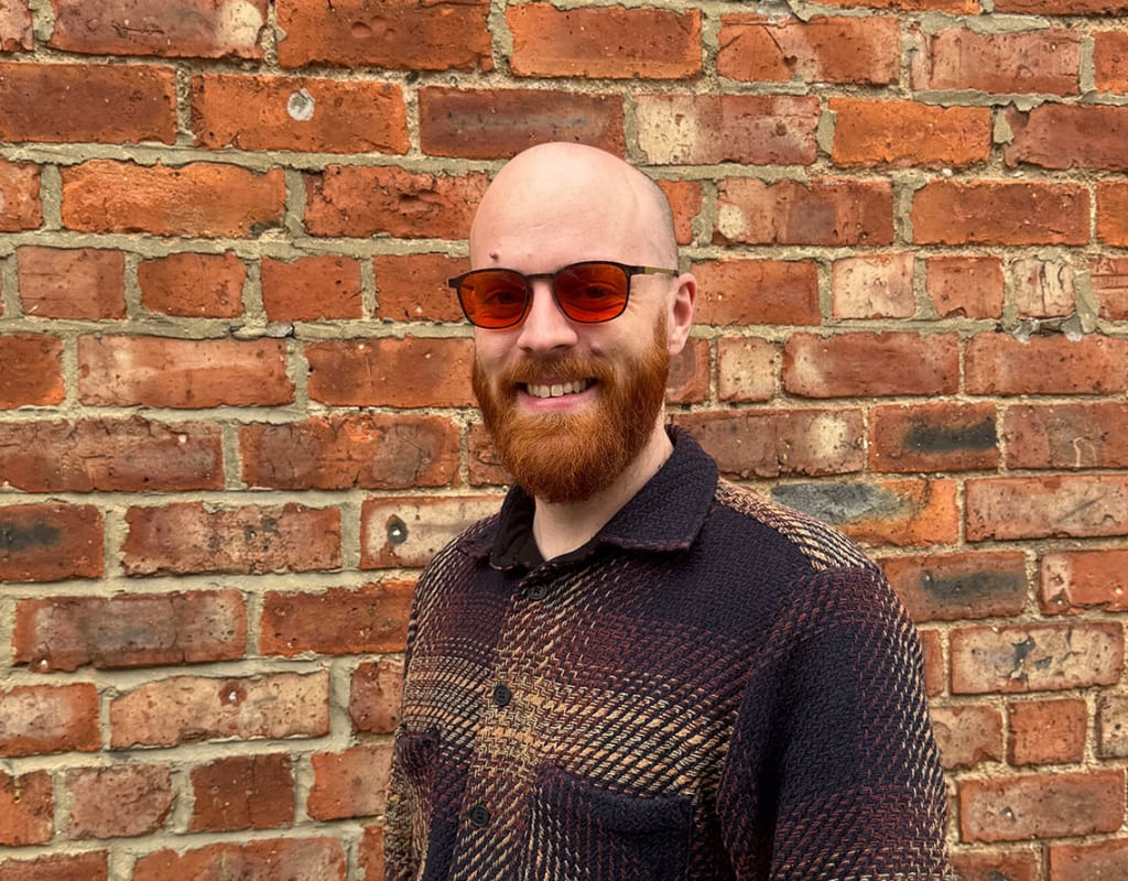 patient wearing tinted precision lenses