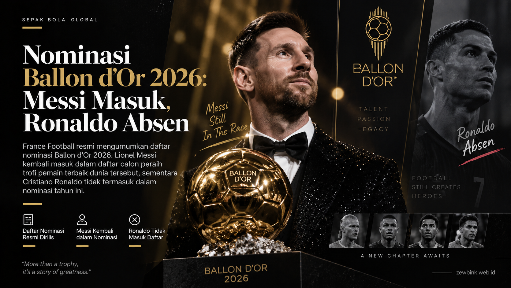 Nominasi Ballon d’Or 2026: Messi Masuk, Ronaldo Absen