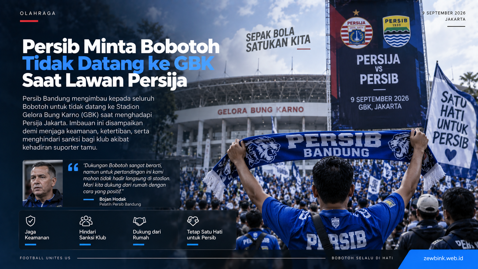 Persib Minta Bobotoh Tidak Datang ke GBK Saat Lawan Persija