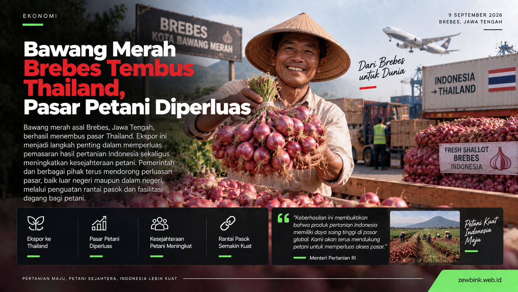 Bawang Merah Brebes Tembus Thailand, Pasar Petani Diperluas