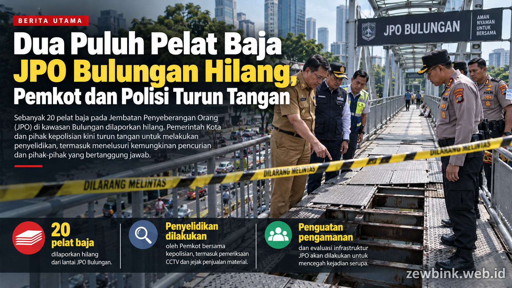 Dua Puluh Pelat Baja JPO Bulungan Hilang, Pemkot dan Polisi Turun Tangan