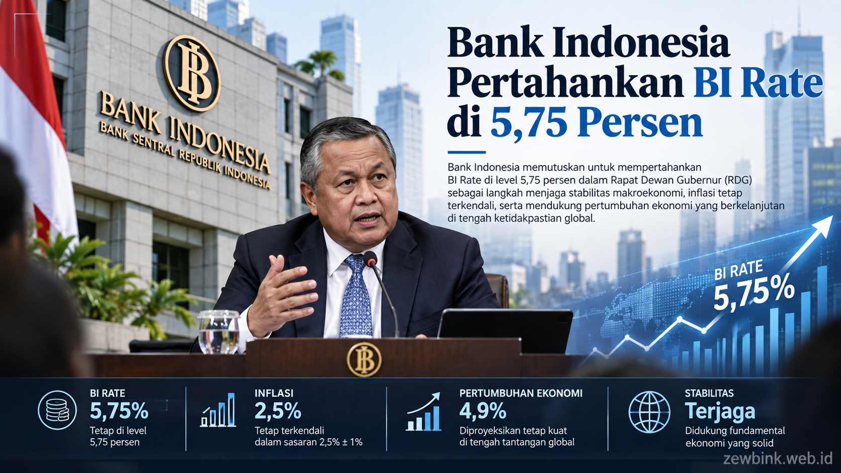 Bank Indonesia Pertahankan BI Rate di 5,75 Persen