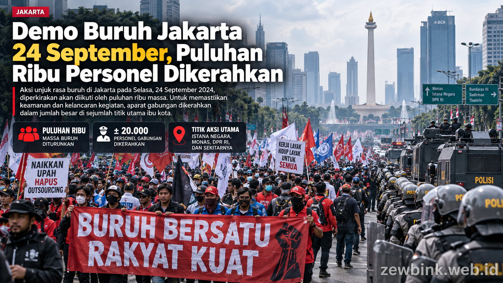 Demo Buruh Jakarta 24 September, Puluhan Ribu Personel Dikerahkan