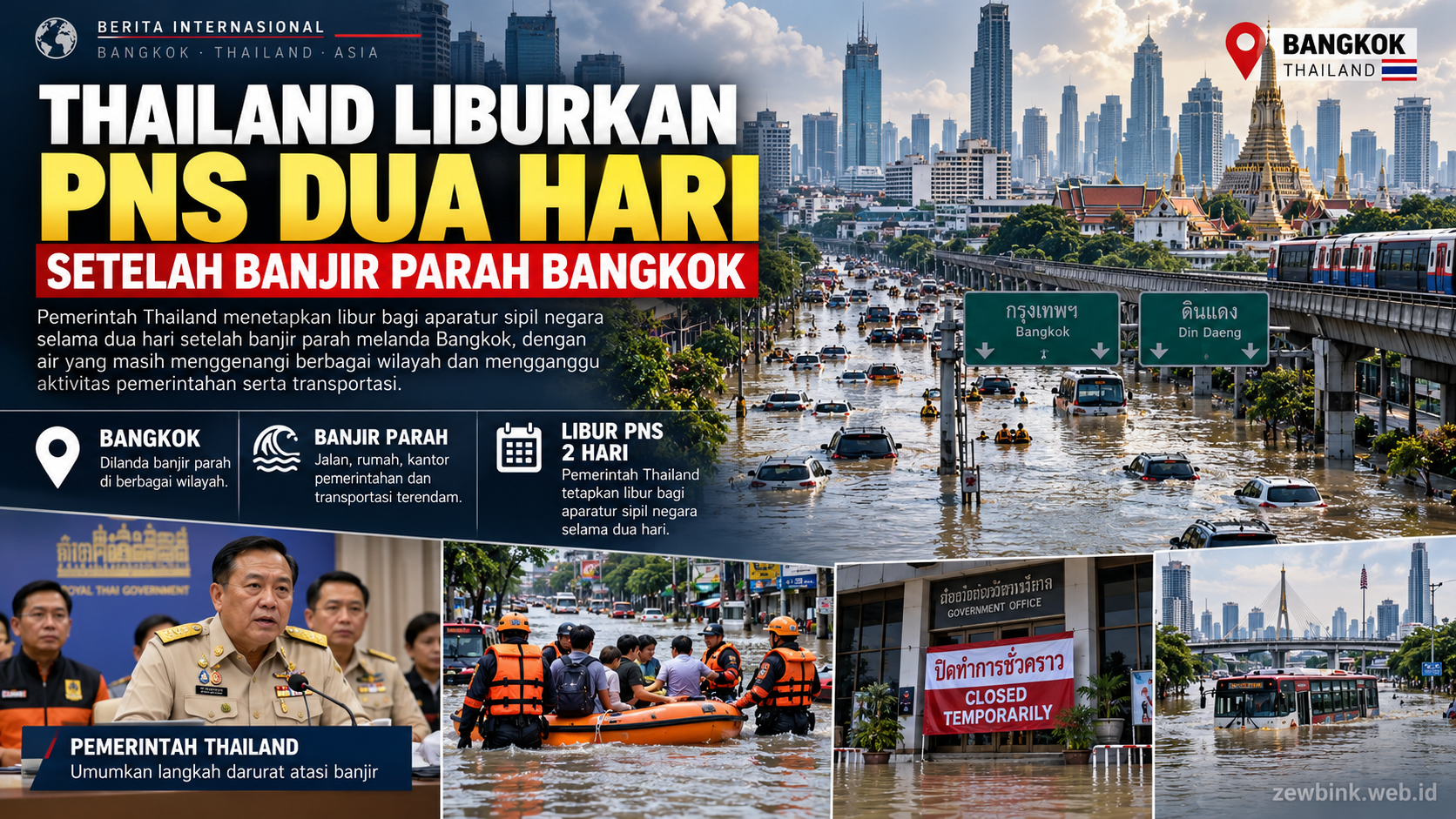 Thailand Liburkan PNS Dua Hari setelah Banjir Parah Bangkok
