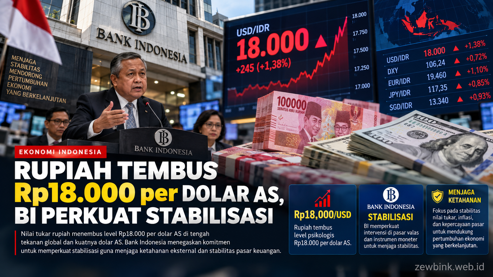 Rupiah Tembus Rp18.000 per Dolar AS, BI Perkuat Stabilisasi