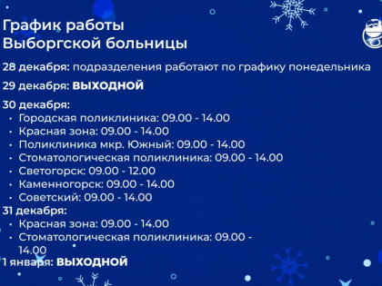 График работы Выборгской больницы в новогодние праздники