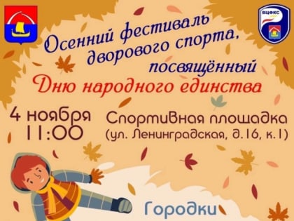 Приглашаем 04 ноября 2023 года в 11:00 часов жителей и гостей города Всеволожска посетить Осенний фестиваль дворового спорта, посвященный Дню народного единства