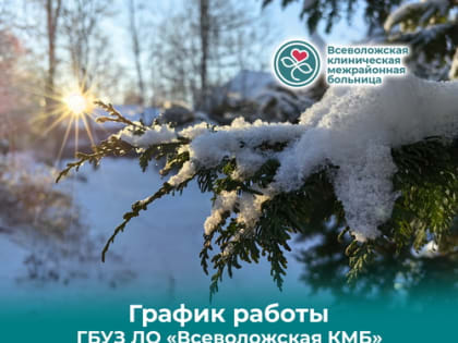 График работы ГБУЗ ЛО «Всеволожская КМБ» в период выходных и праздничных дней с 31.12.2023 по 09.12.2024
