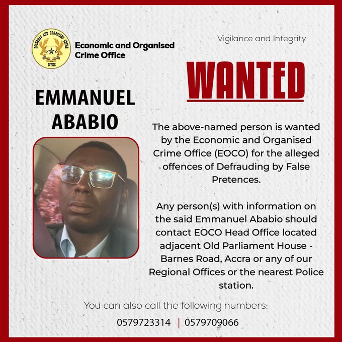 EOCO Declares Emmanuel Ababio Wanted Over Alleged Fraud by False Pretences