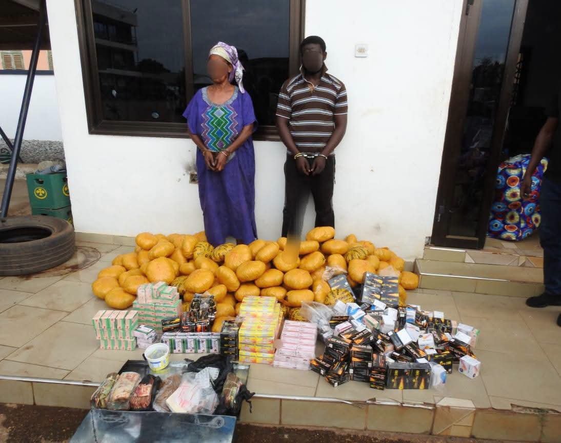 Bono Police Detain Mother‑Son Duo After Seizing Large Cache of Indian Hemp, Tramadol and Rohypnol