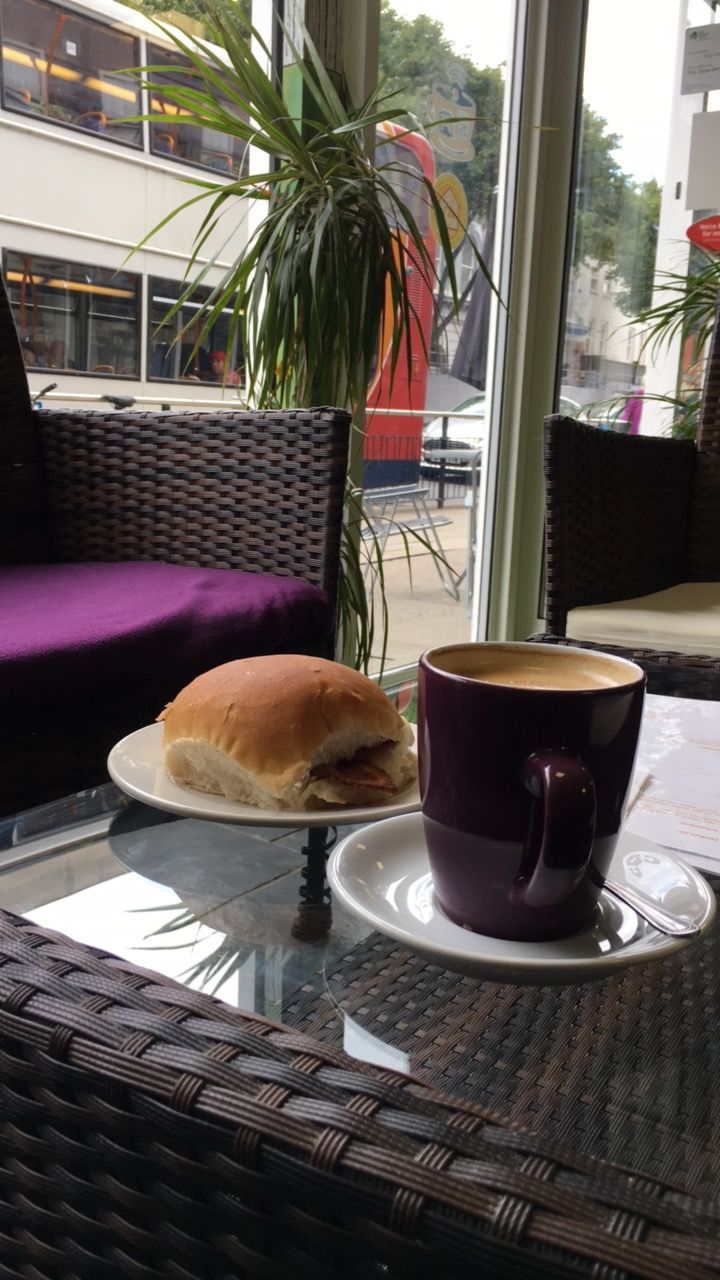 A bacon sarnie puts the viewer in the ideal mood for people watching