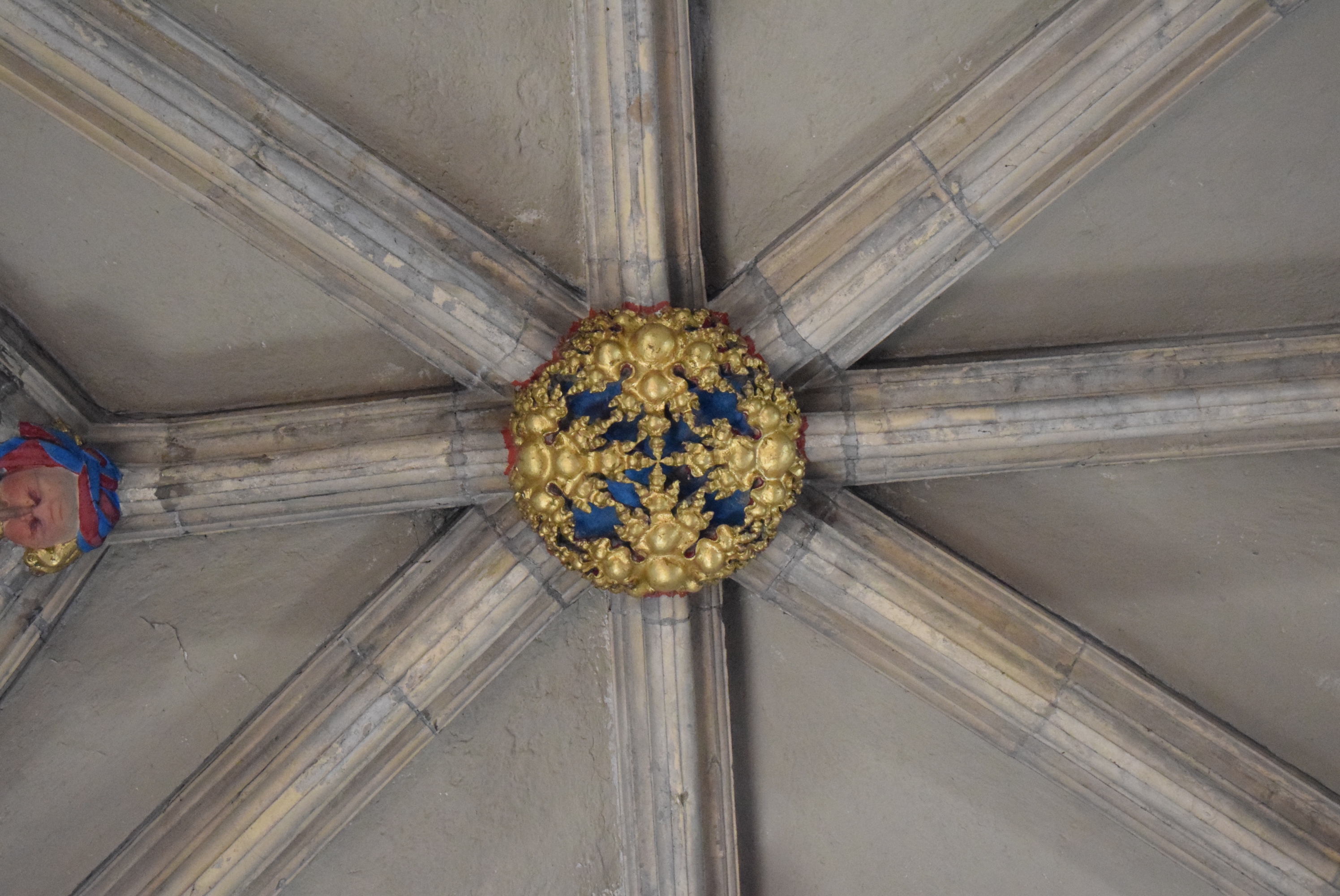 Stone roof boss in St Mary's Church Beverley England