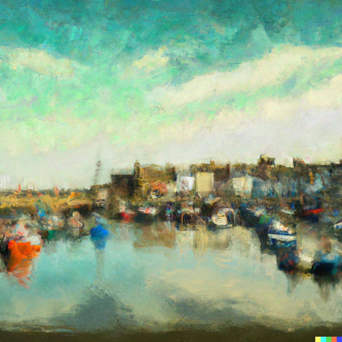 2nd digital painting of Bridlington harbour as generated by the Dall-E AI engine