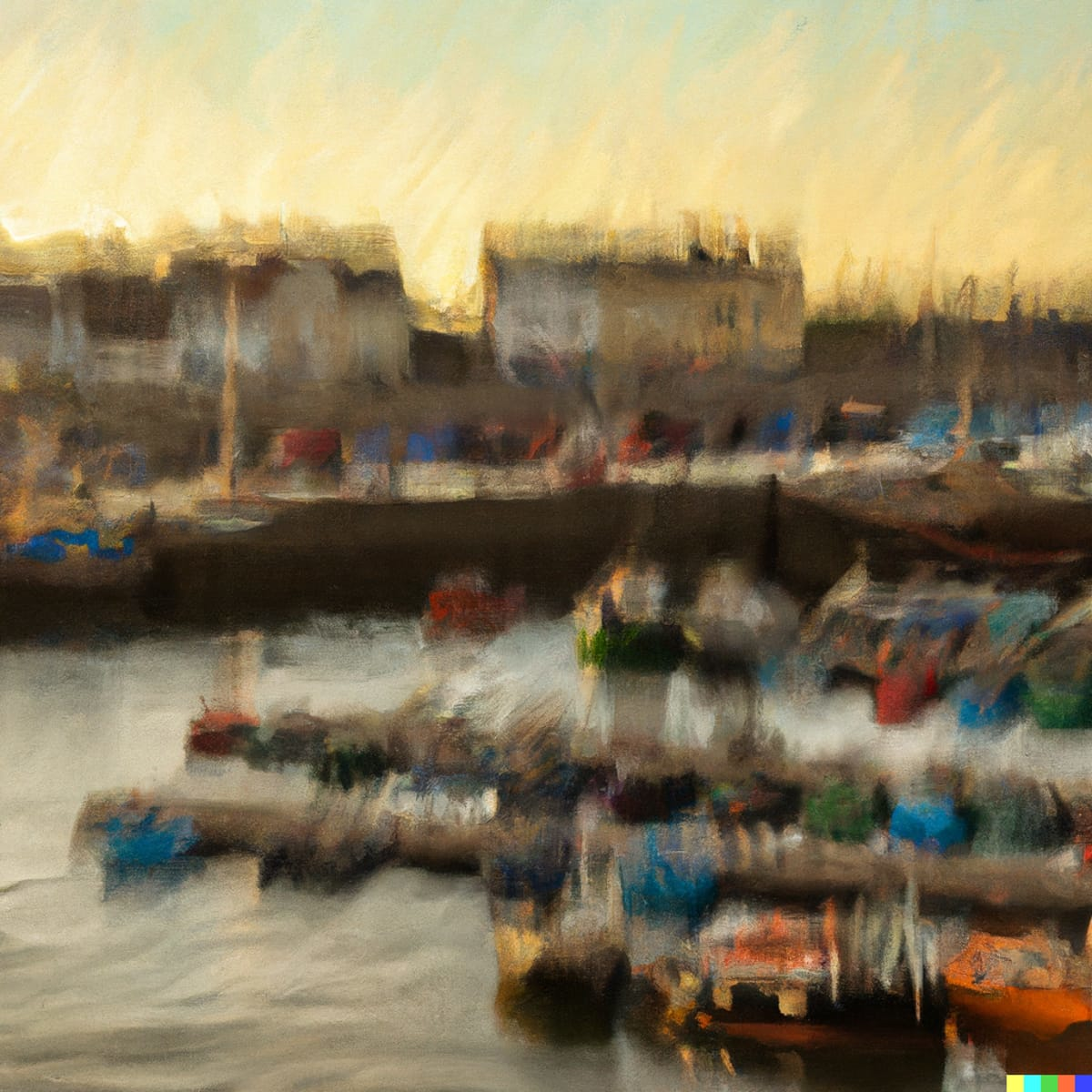 3rd digital painting of Bridlington harbour as generated by the Dall-E AI engine