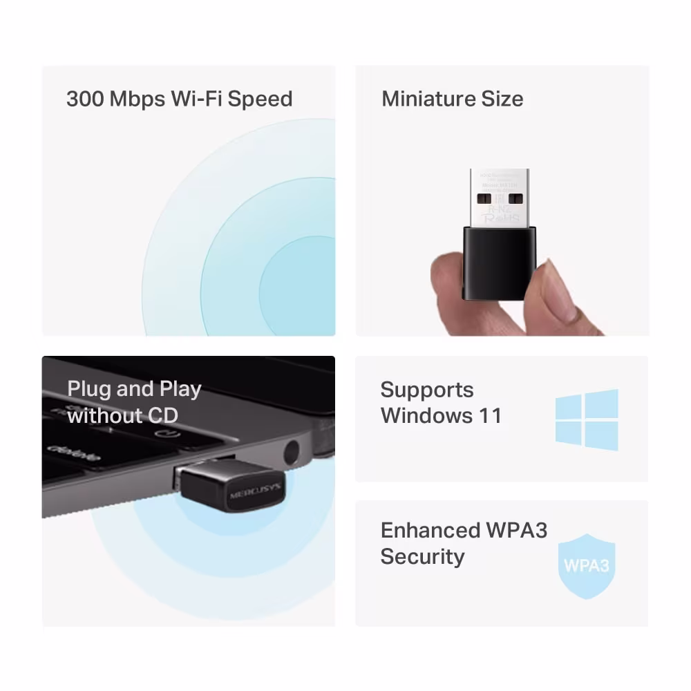 TP-Link Mercusys MA12N N300 Nano Wi-Fi USB 2.0 Adaptör - 3