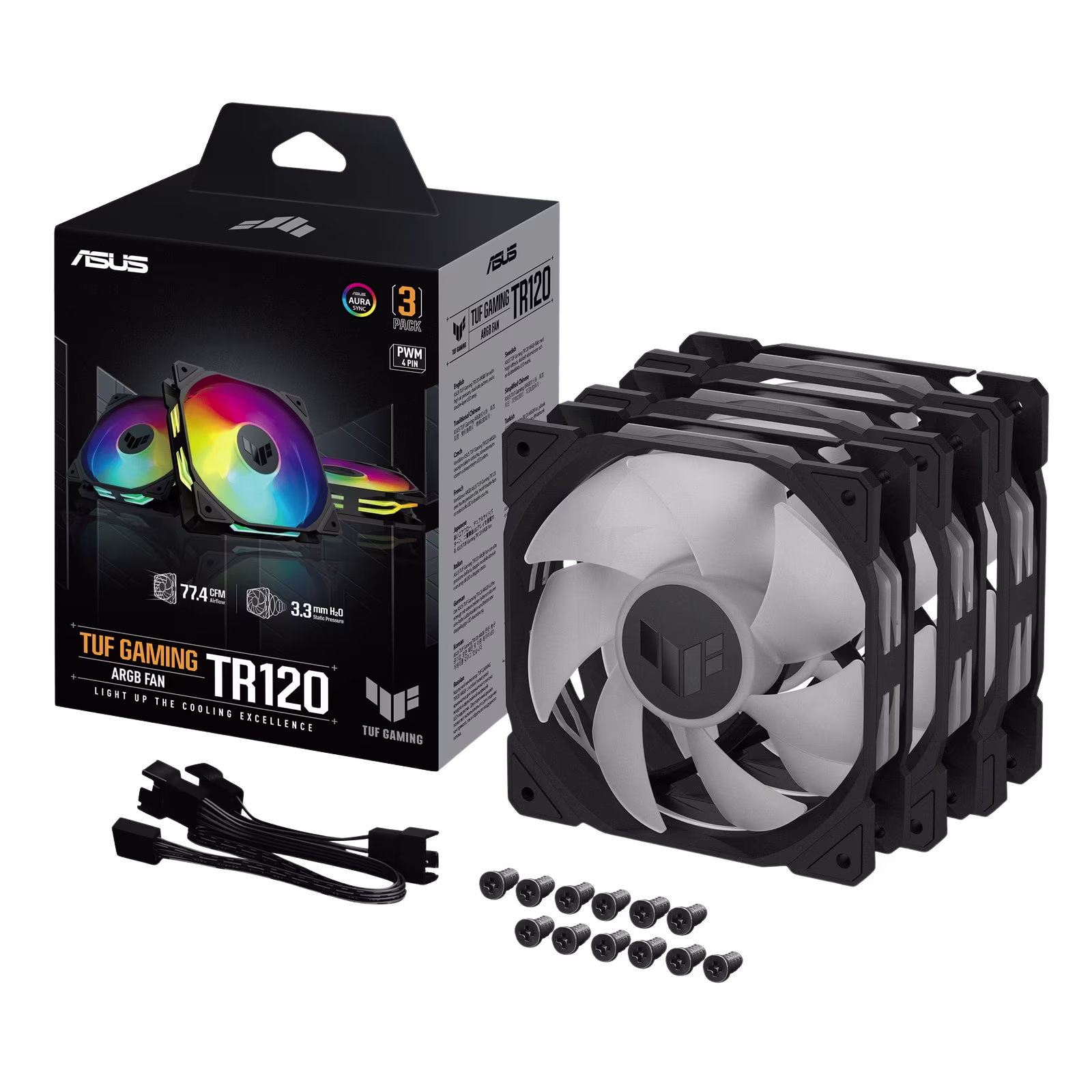 ASUS TUF Gaming TR120 ARGB Reverse Black 3IN1 120mm 3’lü Ters Kanat Siyah Kasa Fanı