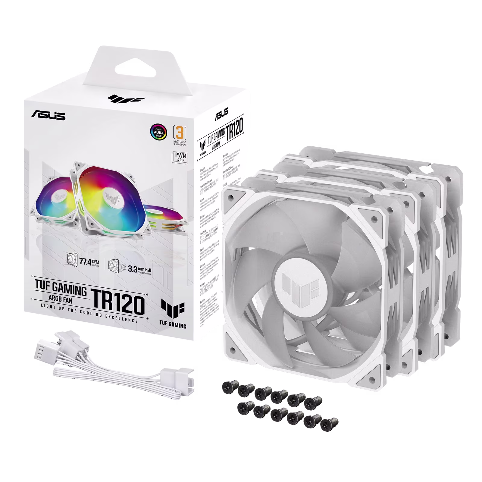 ASUS TUF Gaming TR120 ARGB Reverse White 3IN1 120mm 3’lü Ters Kanat Beyaz Kasa Fanı