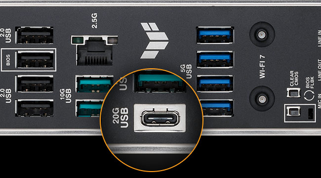 TUF B850M-PLUS WIFI7 arka USB
