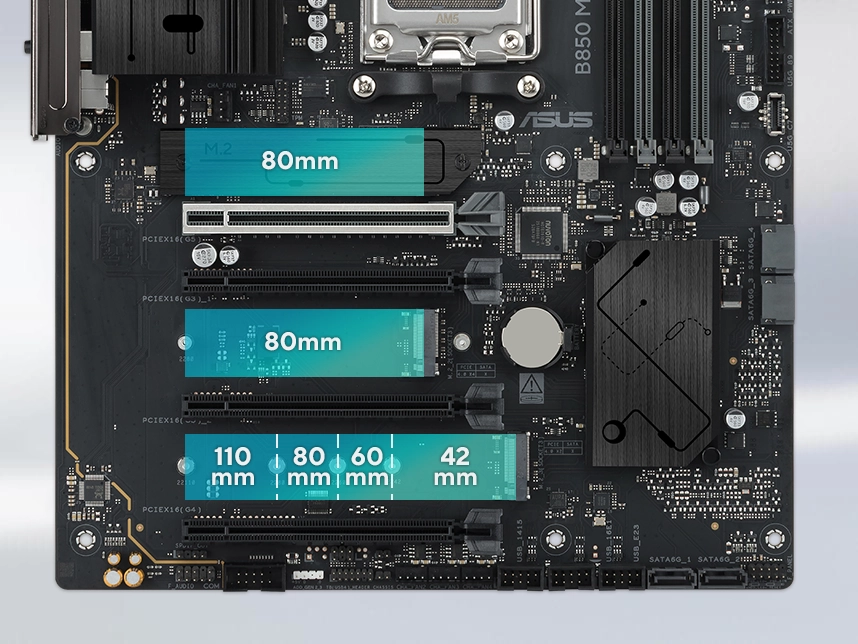 B850 MAX GAMING WIFI M.2 ve PCIe
