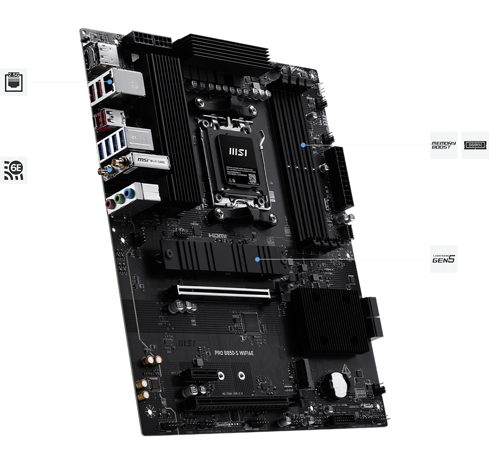 PRO B850-S WIFI6E Gen5 M.2, 2.5G LAN ve Wi-Fi 6E
