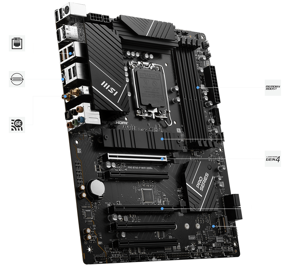 PRO B760-P WIFI DDR4 Wi-Fi 6E ve bağlantılar