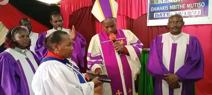Bsp Muli Ordaining Apostle Damaris mwala at emaw Kyangove- Tawa