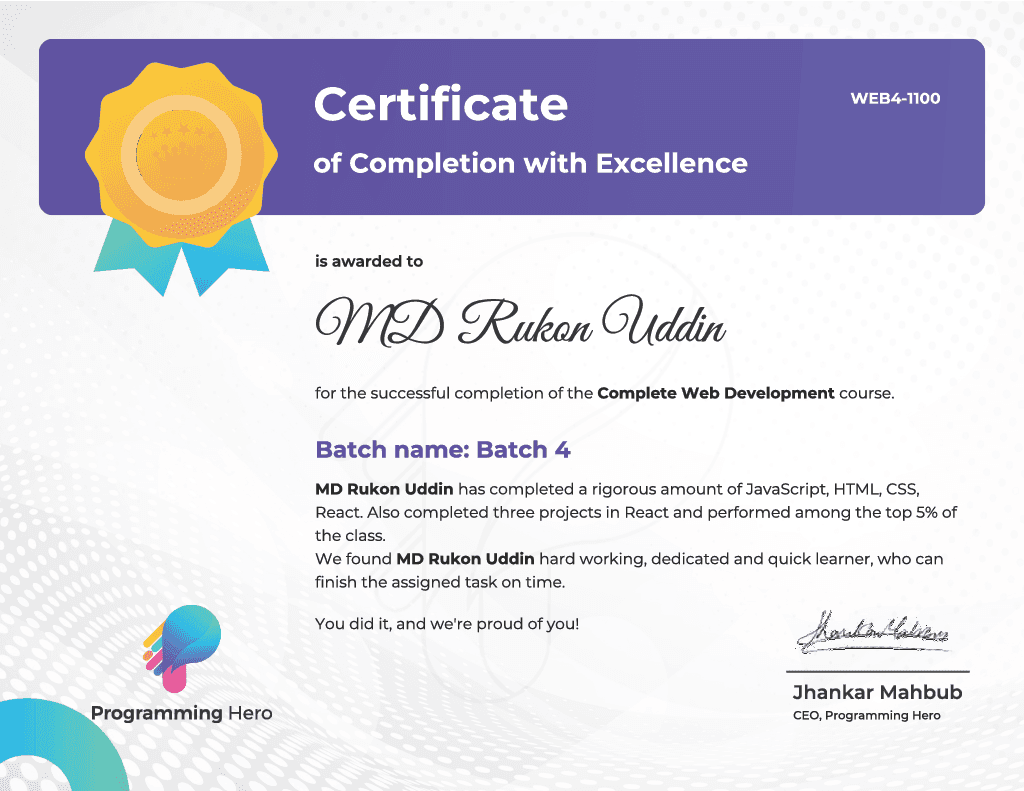 Programing hero Batch-4 Certifications