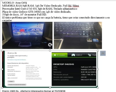 Computadora Asus I5 primera generación