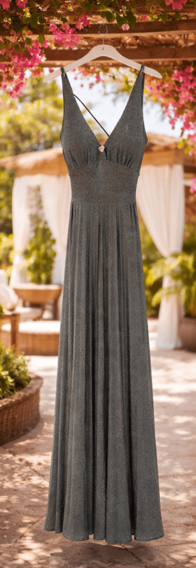 Elegante Vestido Largo de Gala Gris