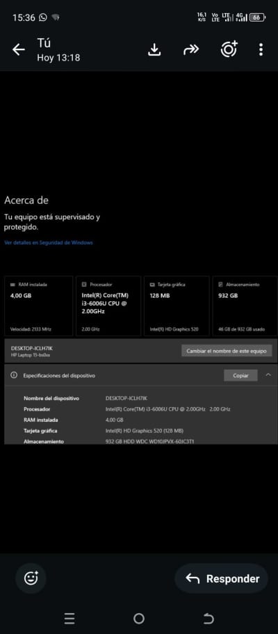 Laptop HP 15 Intel i3 4GB RAM 1TB