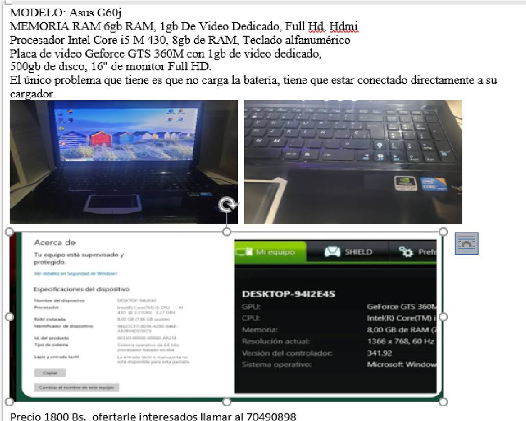 Computadora Asus I5 primera generación