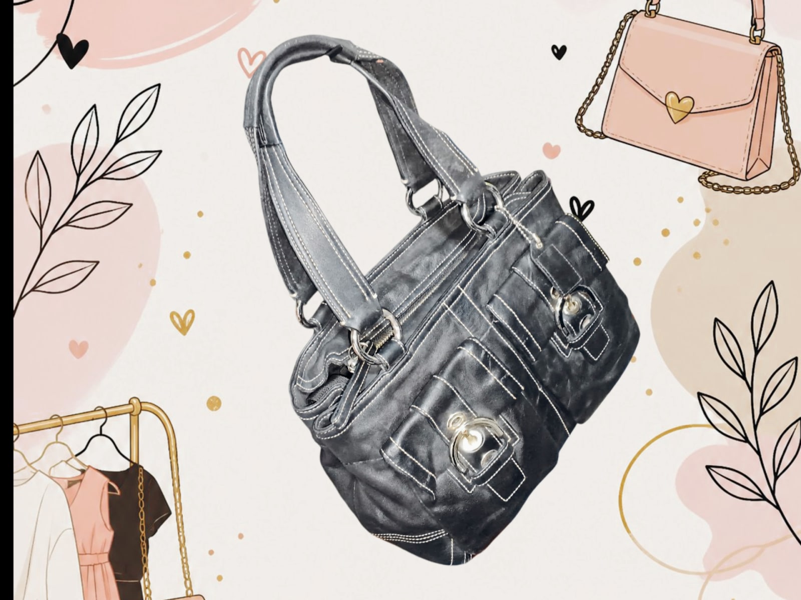 Cartera de Cuero Negra con Hebillas — imagen 2
