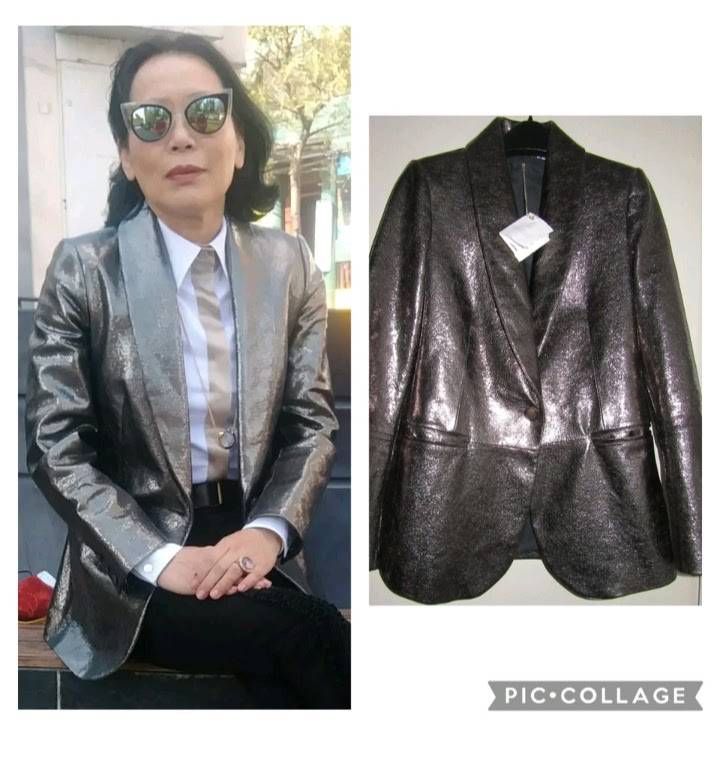 Brunello Cucinelli Blazer Cuero Plateado Metalizado