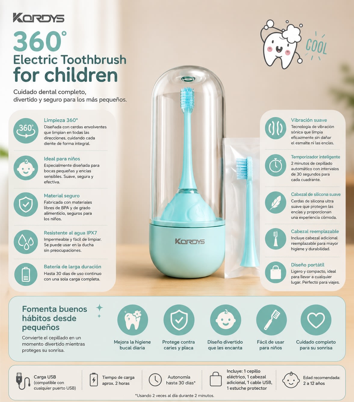 Cepillo Eléctrico Kordys 360° para Niños — imagen 3