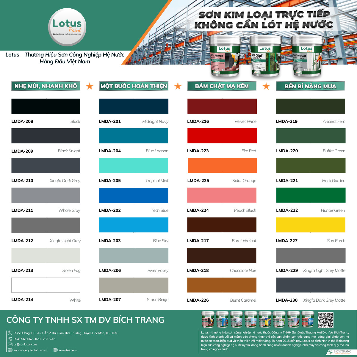 Bảng Màu Sơn Kim Loại Trực Tiếp Không Cần Lót Hệ Nước DTM COAT