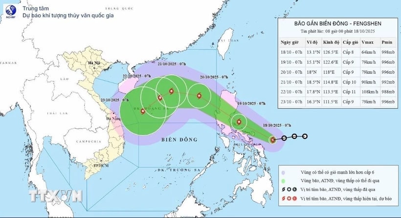 Dự b&aacute;o hướng di chuyển của b&atilde;o Fengshen. (Ảnh: TTXVN ph&aacute;t)
