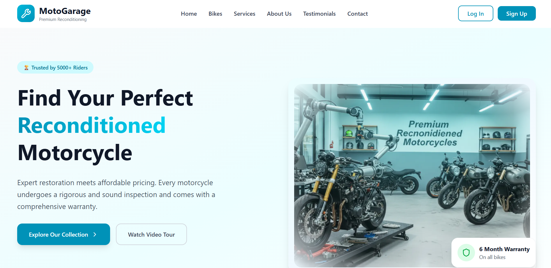 Moto Garage Service Platform Interface preview