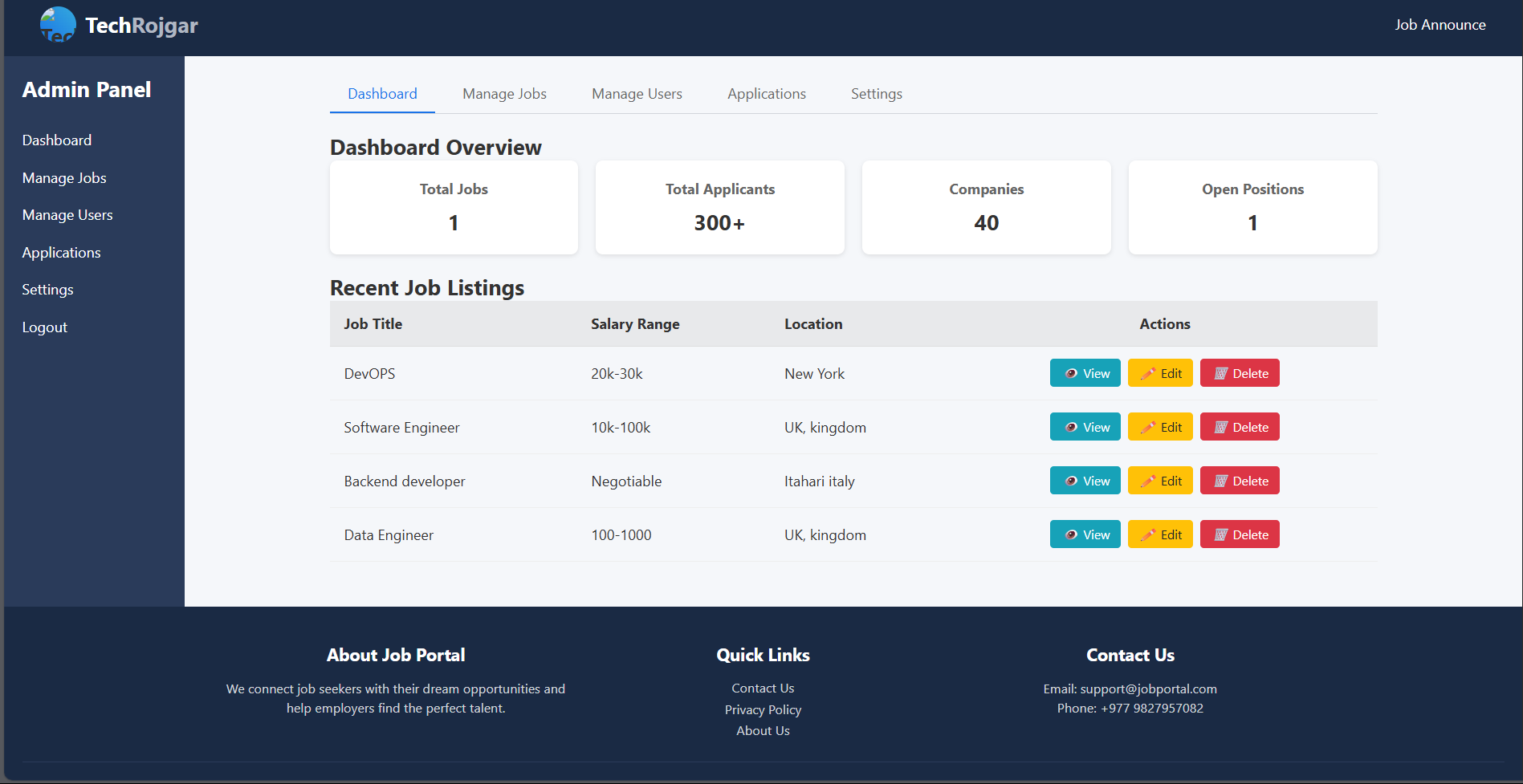 Job Portal System (TechRojgar) Interface preview