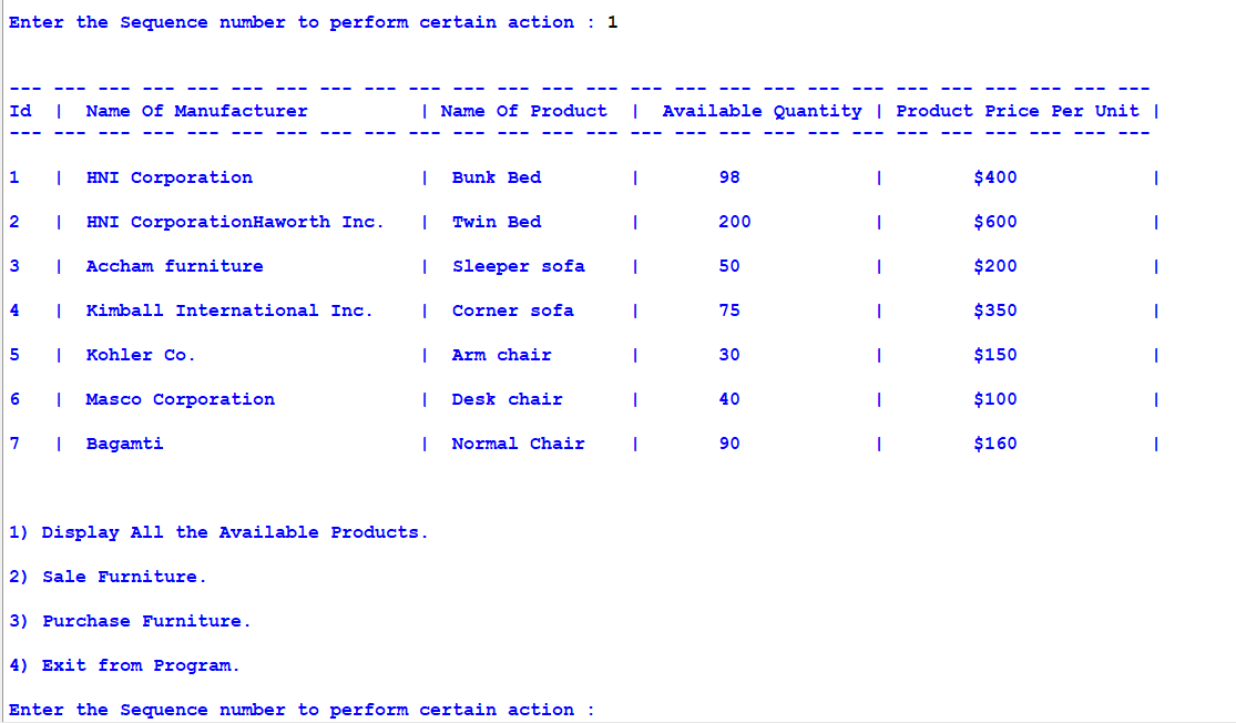 BRJ Furniture Management System Interface preview